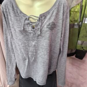 Harley-Davidson Light Gray Lace-Up Long Sleeve Tee
